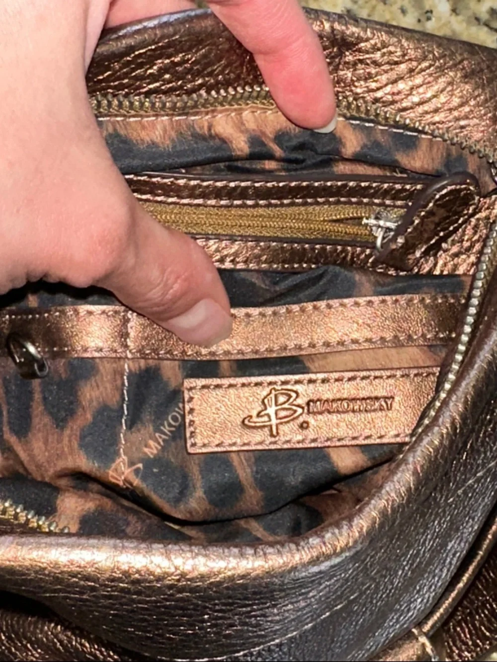 b. makowsky Metallic Bronze Leather Crossbody Bag